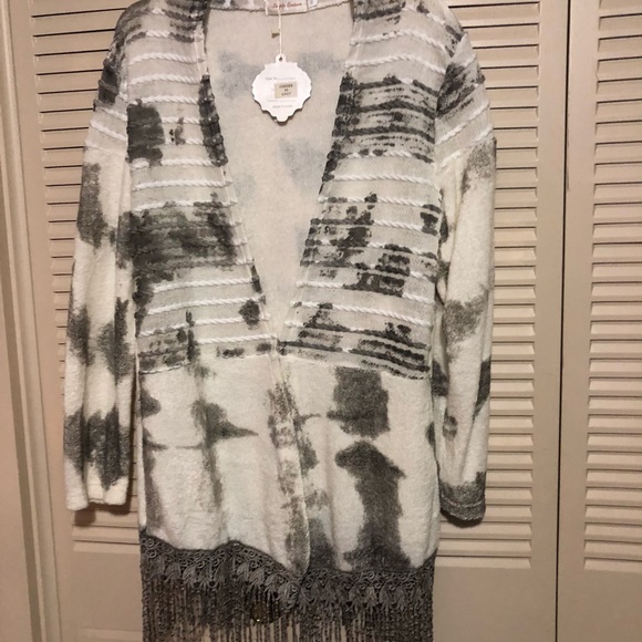 Simply Couture NWT Ladies Cardigan Sweater/Duster in Size Medium. Gray/White - Picture 7 of 15